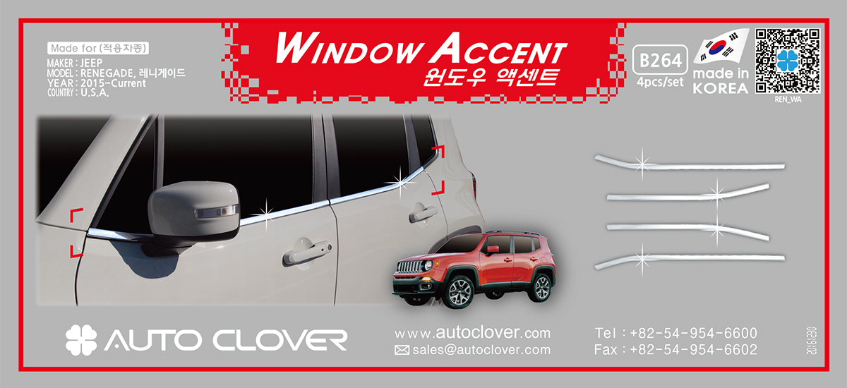 Auto Clover Chrome C Pillar Cover Trim Set for Jeep Renegade 2014+